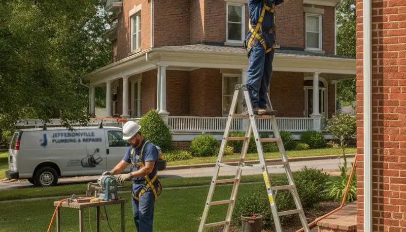 Louisville, KY plumber repairing a residential plumbing line for emergency leak service