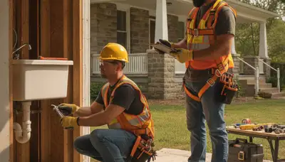Louisville, KY plumbing repair technician servicing a residential pipe leak