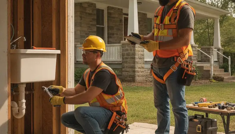 Louisville, KY plumbing repair technician servicing a residential pipe leak