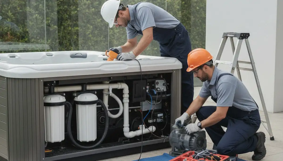 Louisville, KY spa repair technician servicing home spa jets and heating system
