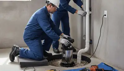 Louisville, KY plumber installing sump pump to protect basement from flooding