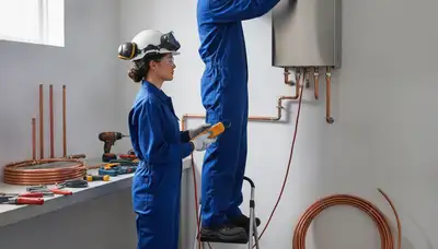 Louisville, KY plumber servicing a tankless water heater for reliable hot water efficiency