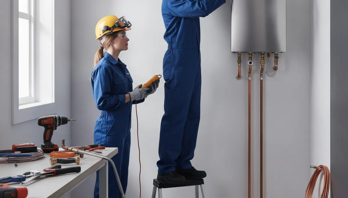 Louisville, KY plumber installing tankless water heater for residential plumbing service