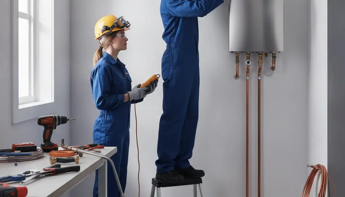 Louisville, KY plumber installing tankless water heater for residential plumbing service